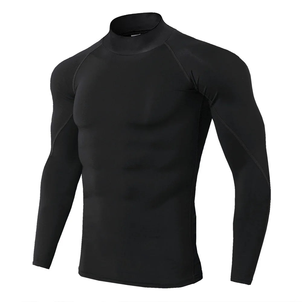 Black long-sleeve athletic shirt on a white background