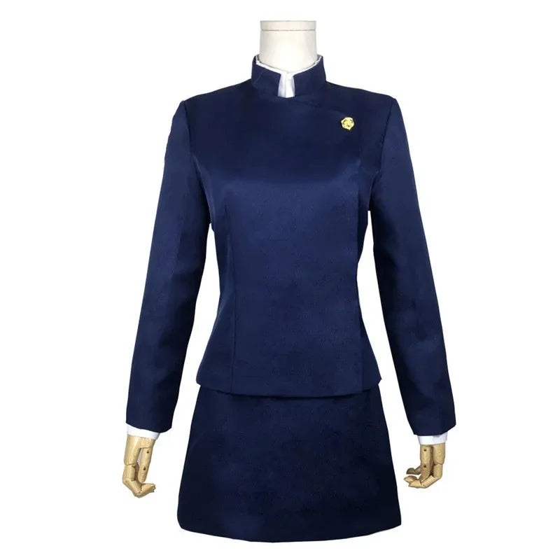 Navy blue uniform with a skirt on a mannequin against a white background