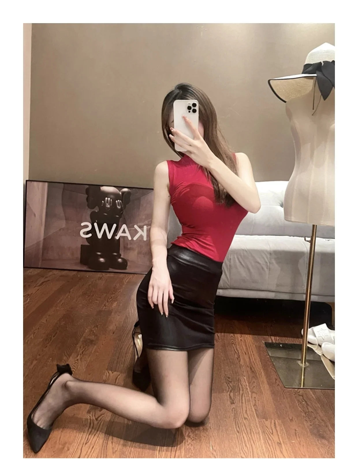 Women’s matte PU leather slim mini skirt high waist Korean streetwear nightclub fashion