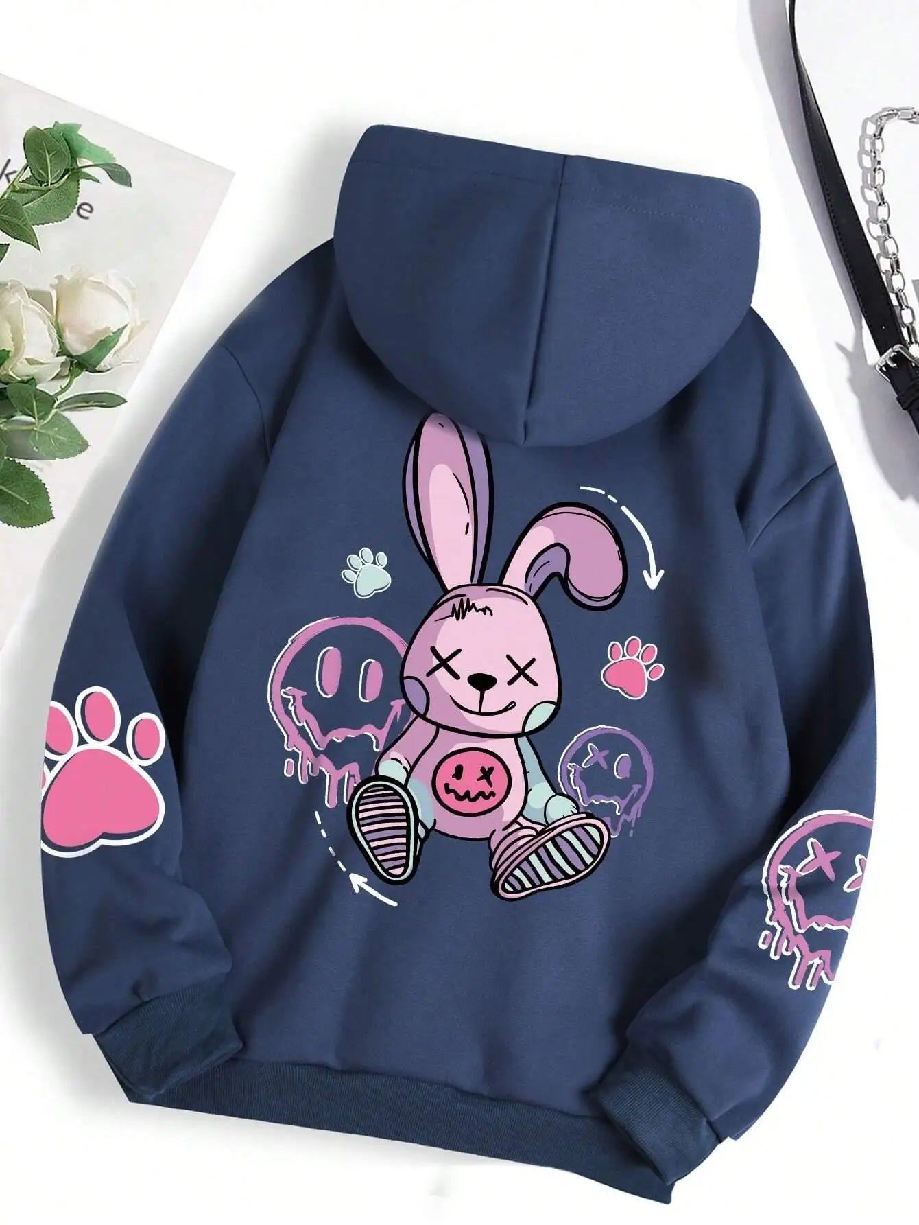 Hip hop street casual printed oversized fleece hoodie for women