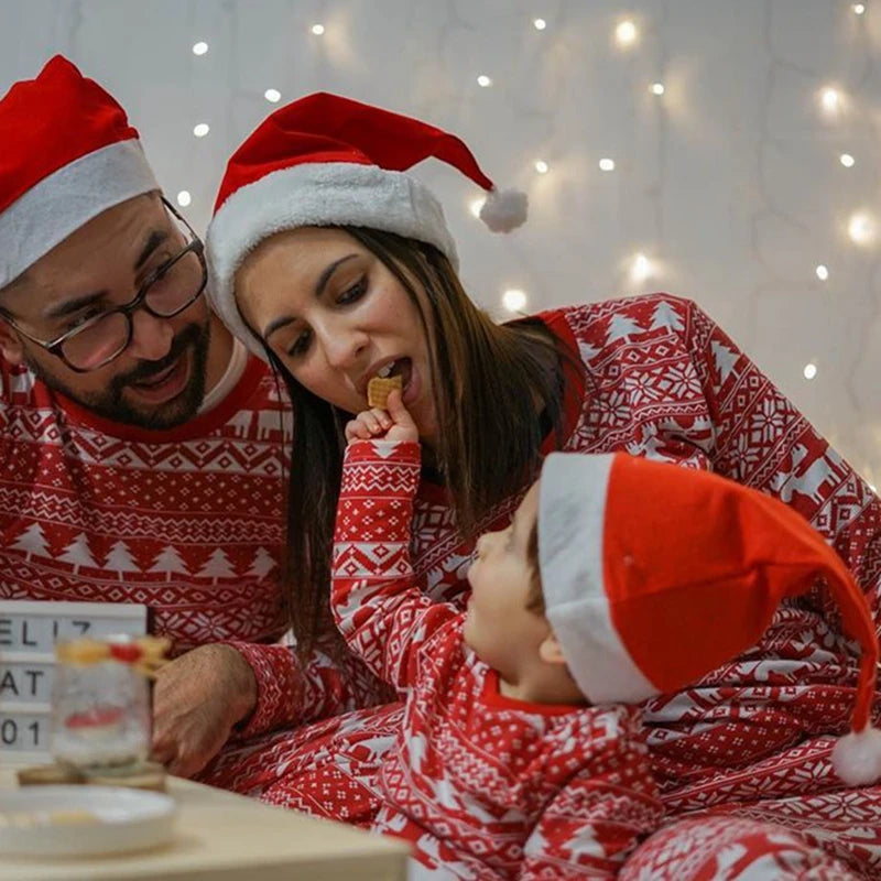 Back view of Mommy and Me Christmas pajamas set, displaying the cute design and fit
