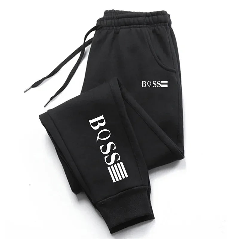 Unisex printed jogging trousers casual sweatpants in black with elastic waist and side pockets