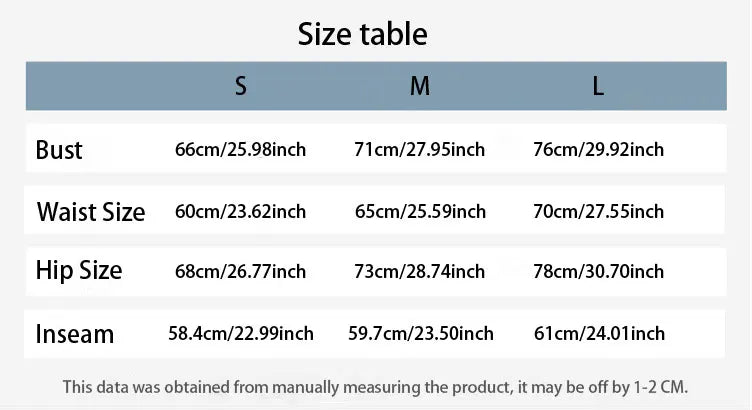 Size chart for clothing with measurements in centimeters and inches.