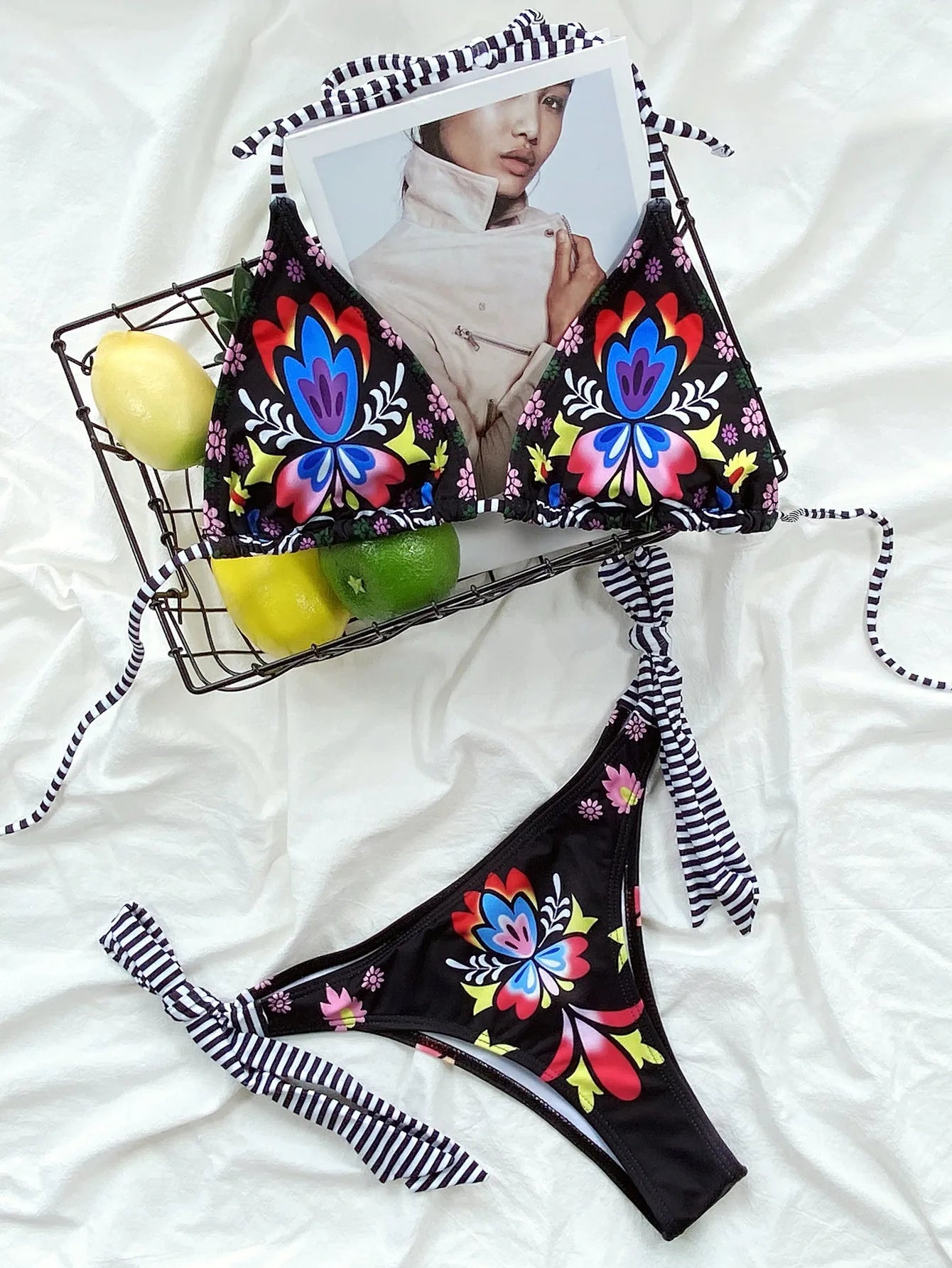 Floral Print Triangle Bikini Set 2025 – Sexy Lace-Up Two-Piece Brazilian Swimwear for Women