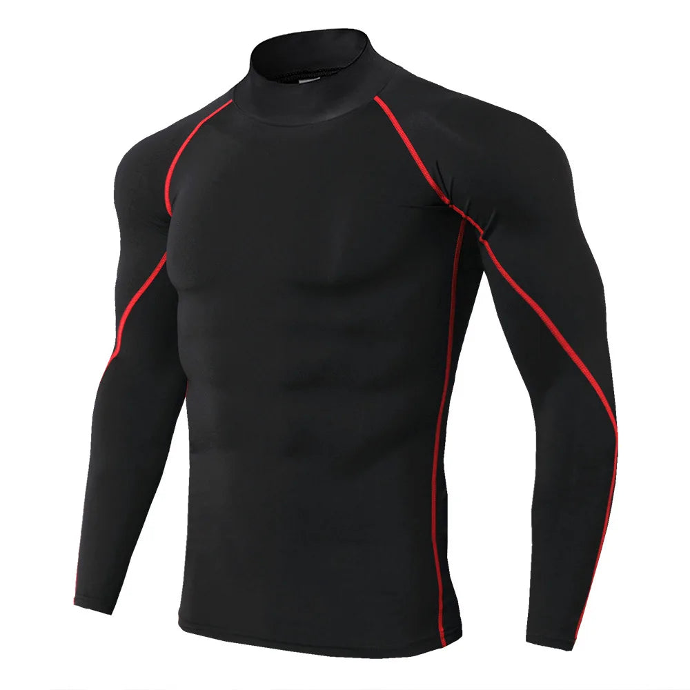 Black long-sleeve shirt with red accents on a white background