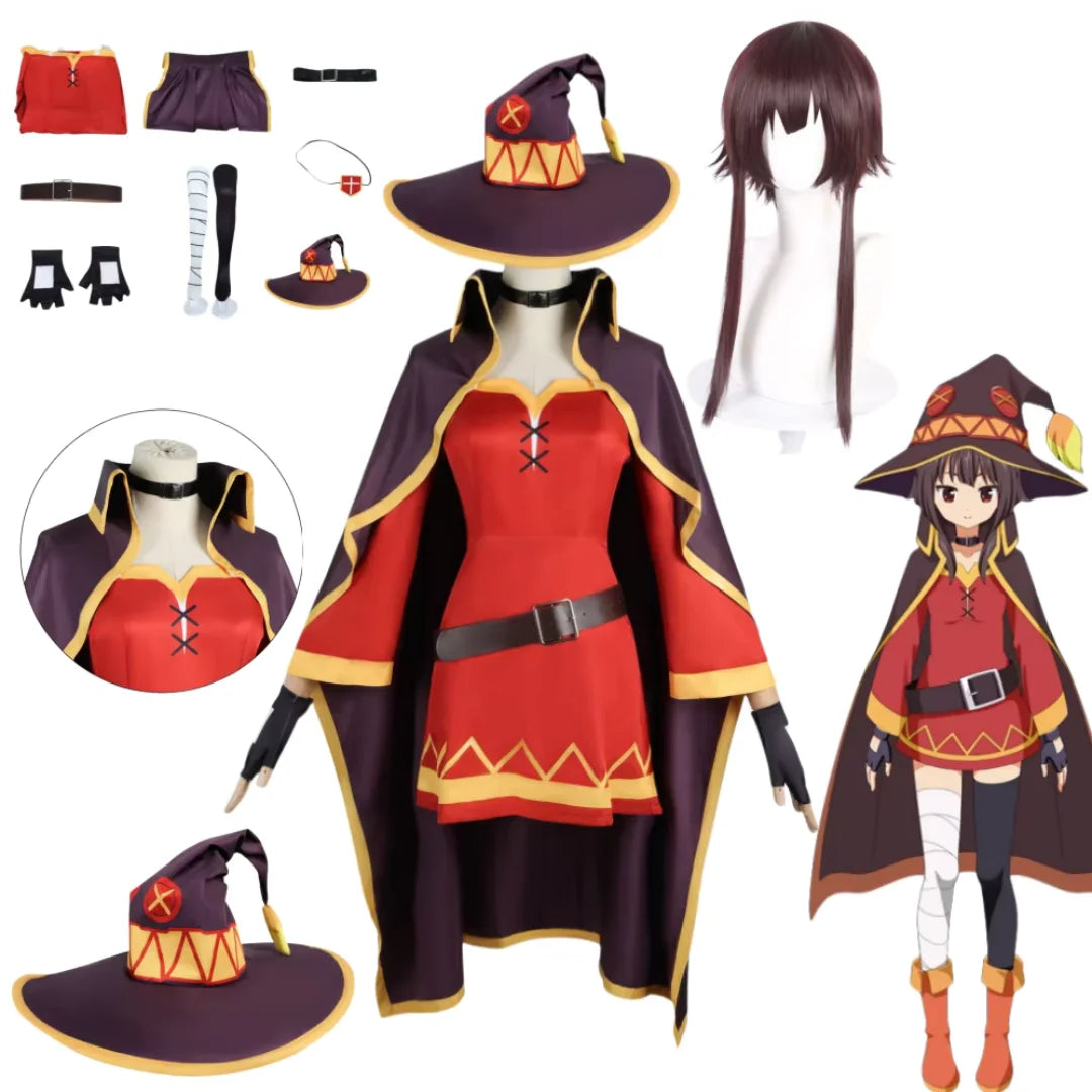 Megumin Cosplay Set – KonoSuba Witch Dress with Wig & Accessories
