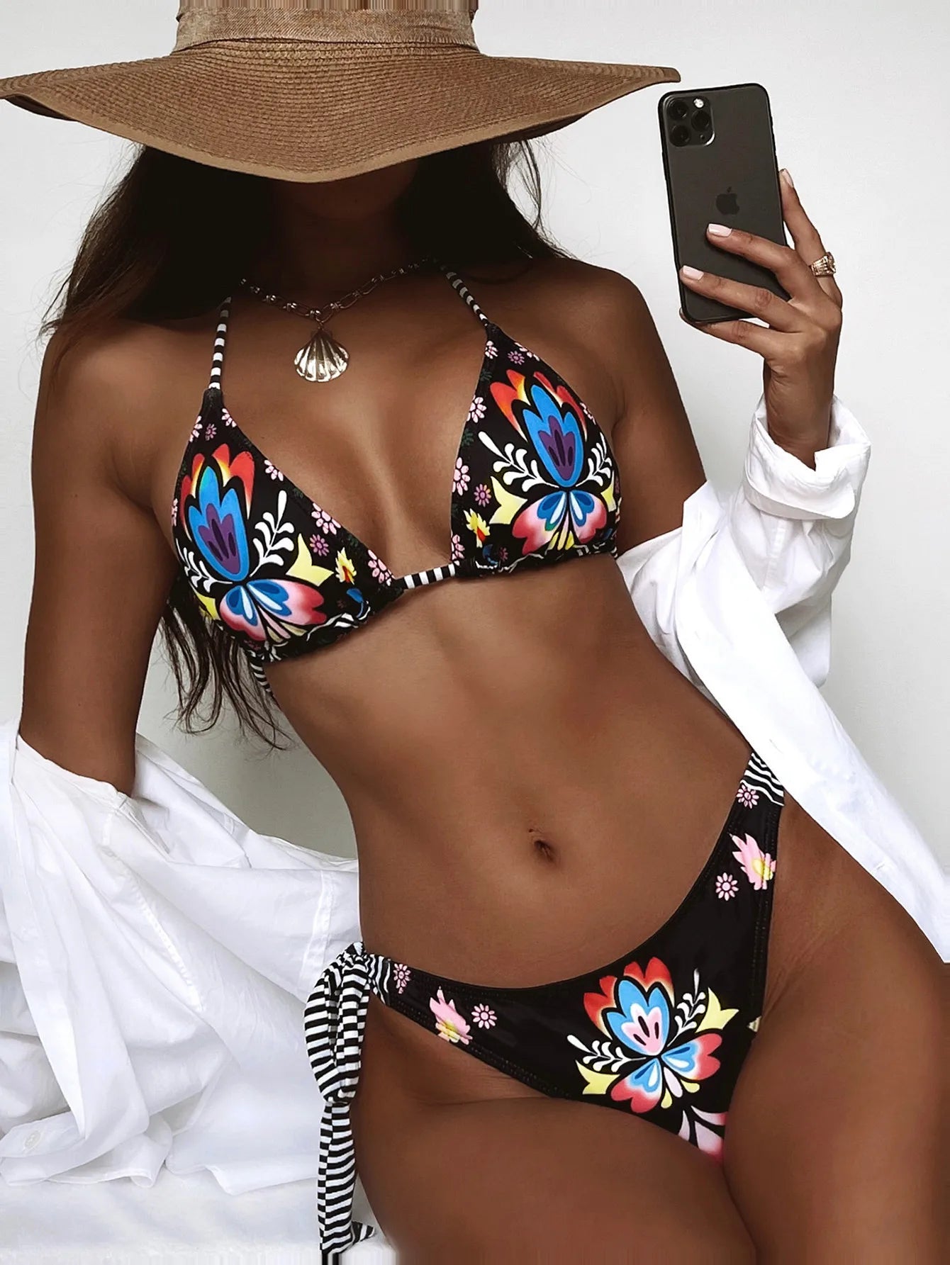 Floral Print Triangle Bikini Set 2025 – Sexy Lace-Up Two-Piece Brazilian Swimwear for Women