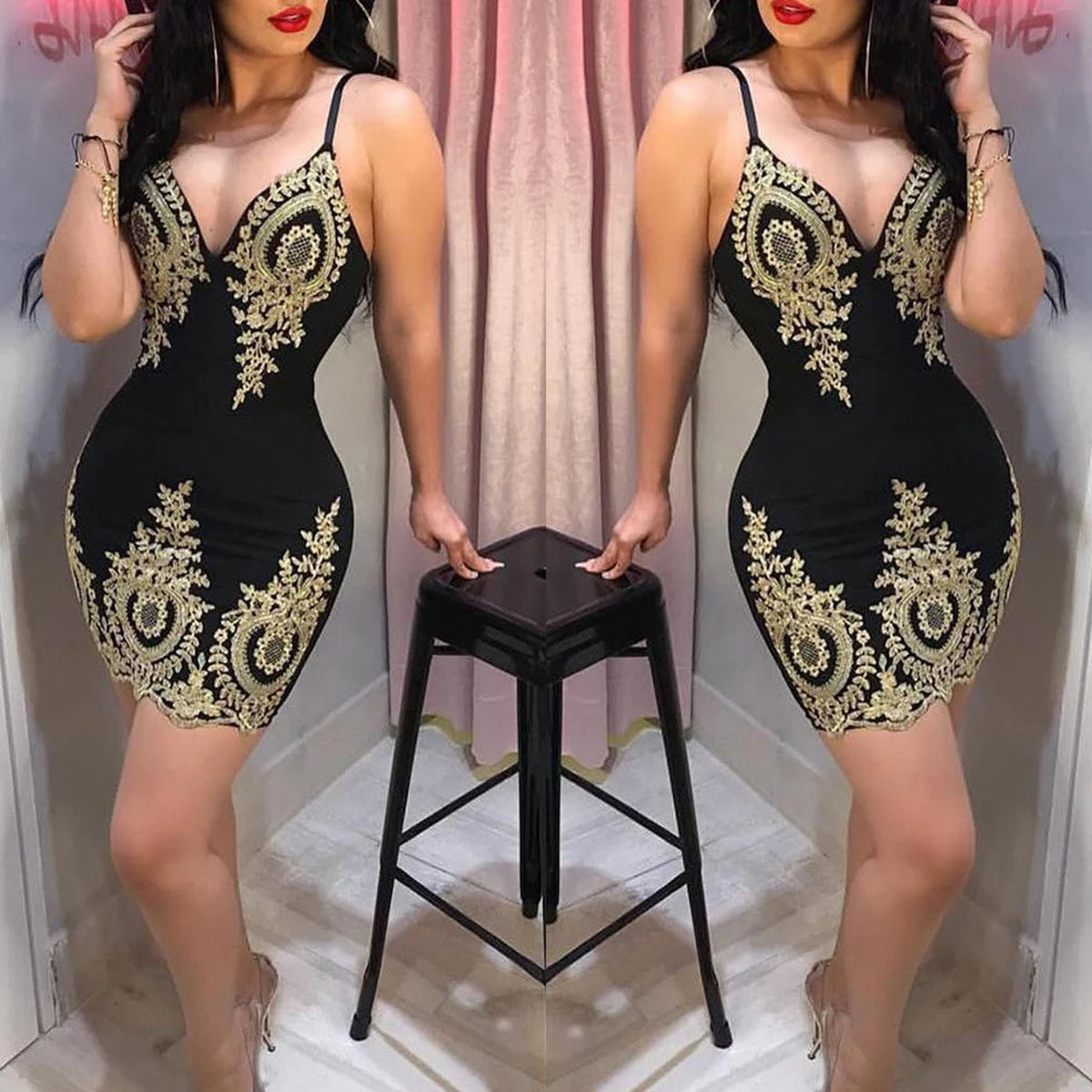 ummer halter mini dress with low neckline and halter back, breathable sleeveless slim fit party dress for women