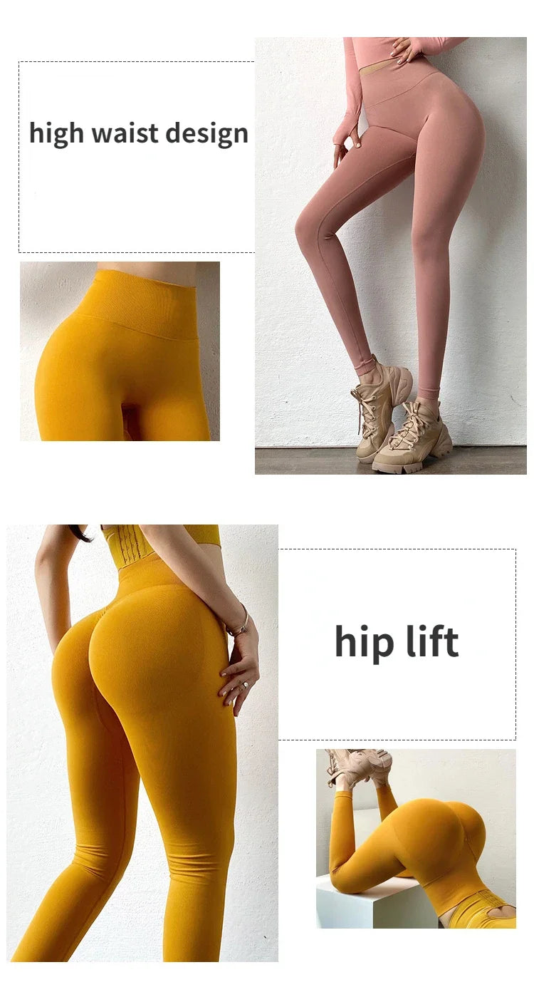 High Waist Solid Leggings- Push Up Butt Knit Fashion Gym Workout Pants