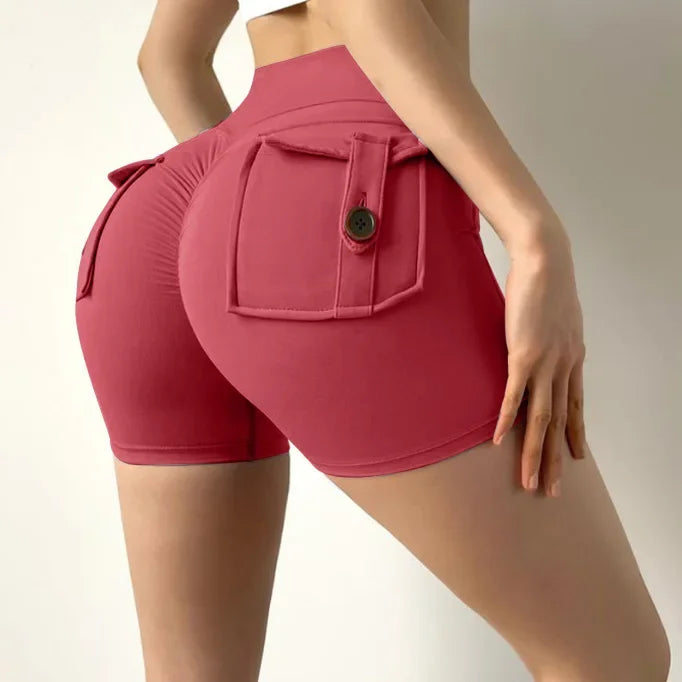 Women’s peach butt cargo yoga pants with air-dry pockets – breathable three-quarter fitness shorts