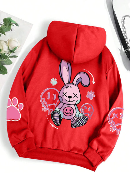 Hip hop street casual printed oversized fleece hoodie for women