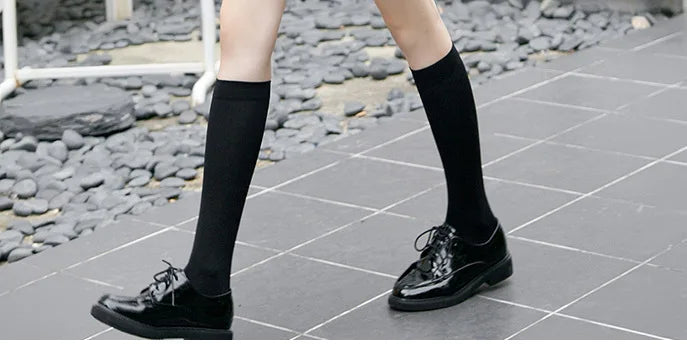 Black and white knee-high Lolita socks for women, thin breathable over-the-knee stockings