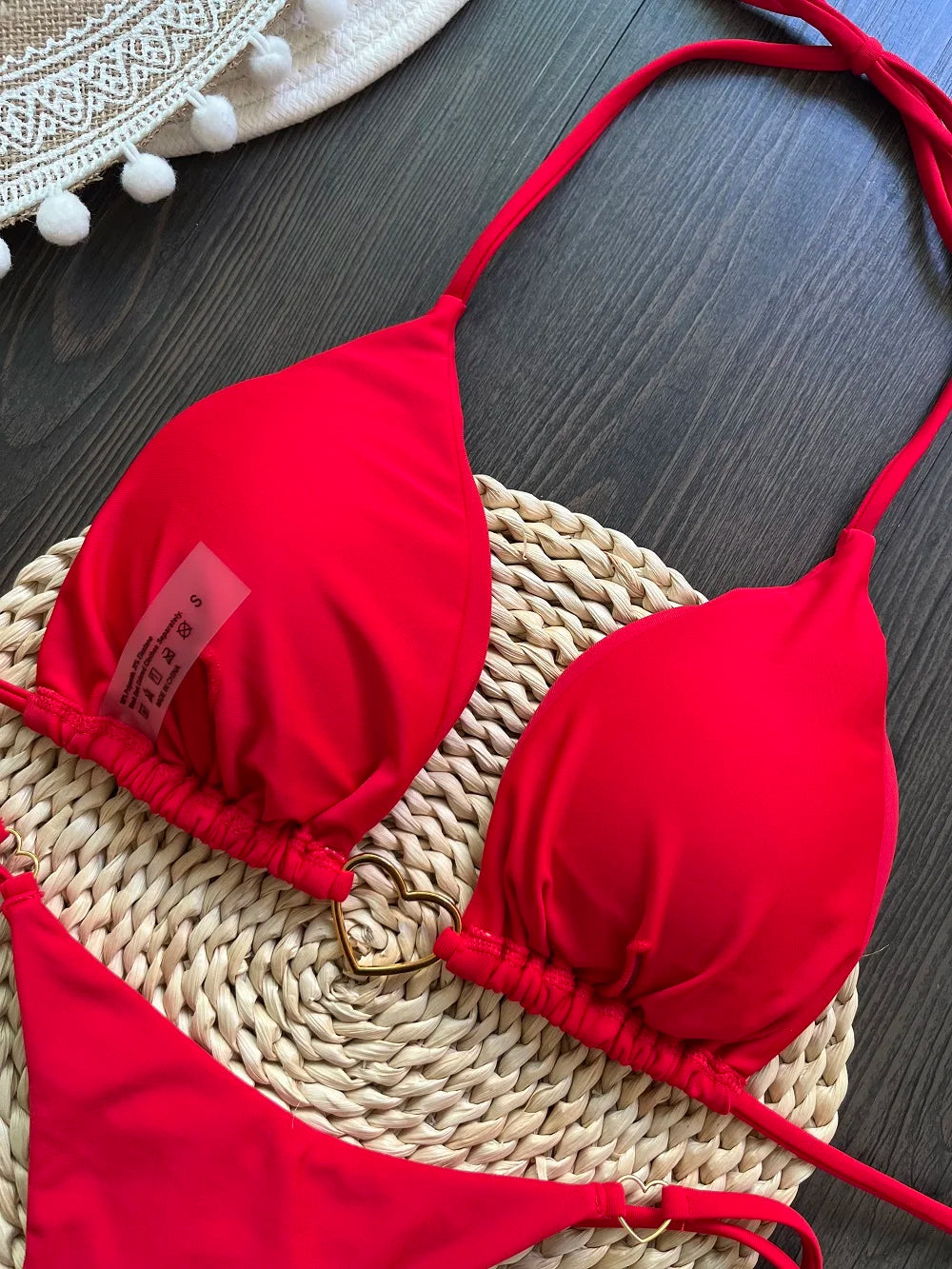 Sexy halter bikini set with Brazilian thong bottoms – women’s two-piece solid color swimwear