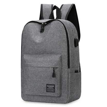 Gray backpack with a front pocket on a white background