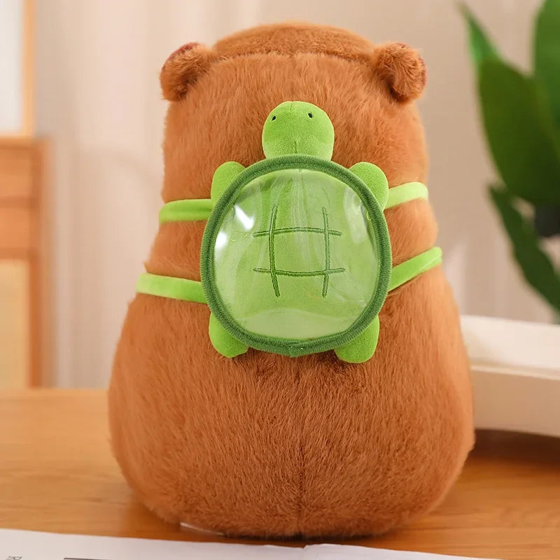 Plush toy with a turtle design on a wooden surface