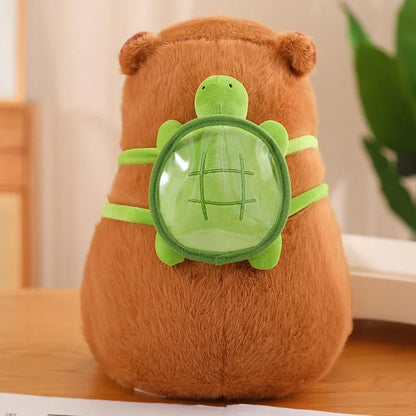 Plush toy with a turtle design on a wooden surface