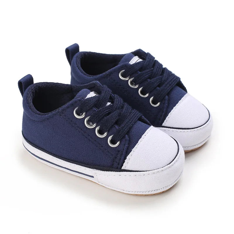 Meckior baby sneakers, soft canvas shoes with non-slip rubber sole for boys and girls 0-18 months, comfortable unisex baby shoes