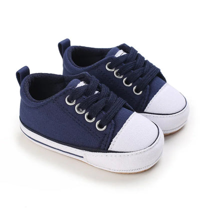 Meckior baby sneakers, soft canvas shoes with non-slip rubber sole for boys and girls 0-18 months, comfortable unisex baby shoes