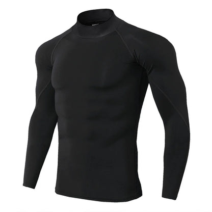 Black long-sleeve athletic shirt on a white background