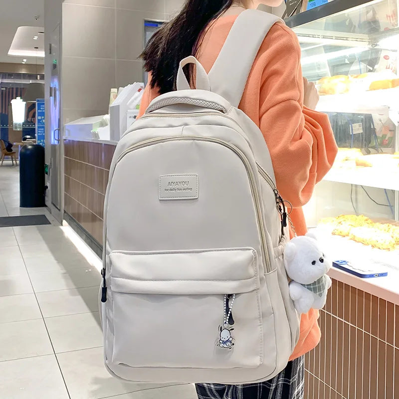 Trendy high-capacity waterproof college backpack with laptop compartment for girls