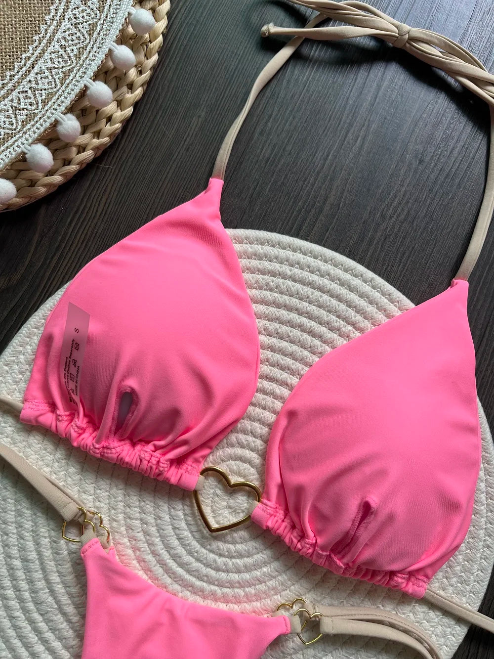 Sexy halter bikini set with Brazilian thong bottoms – women’s two-piece solid color swimwear