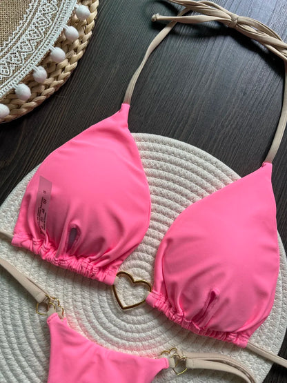 Sexy halter bikini set with Brazilian thong bottoms – women’s two-piece solid color swimwear