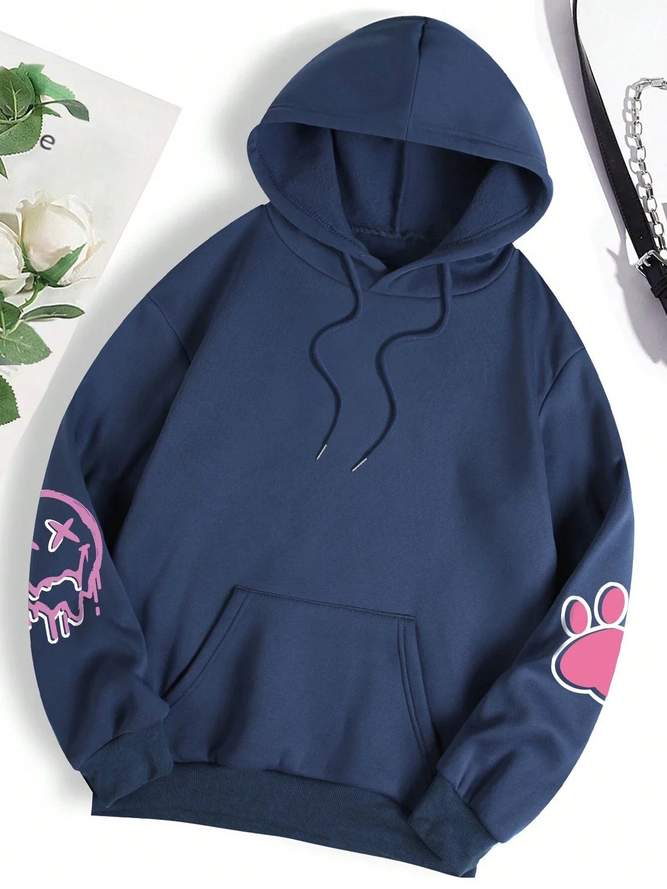 Hip hop street casual printed oversized fleece hoodie for women