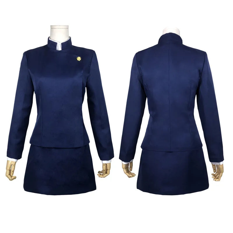 Navy blue uniform with a skirt on a mannequin against a white background