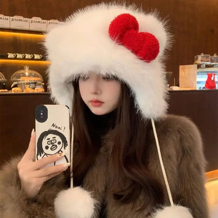 Hello Kitty Plush Bomber Hat – Kawaii Winter Cozy Cap