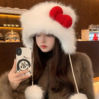 Hello Kitty Plush Bomber Hat – Kawaii Winter Cozy Cap