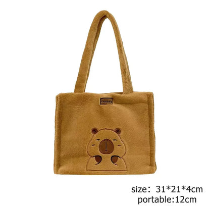 🧸 Kawaii Capybara Plush Backpack & Tote – Cartoon Crossbody Bag for Women
