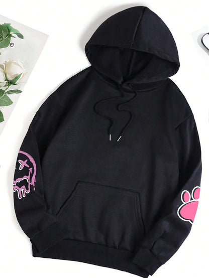 Hip hop street casual printed oversized fleece hoodie for women