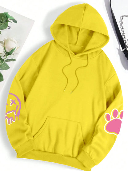 Hip hop street casual printed oversized fleece hoodie for women