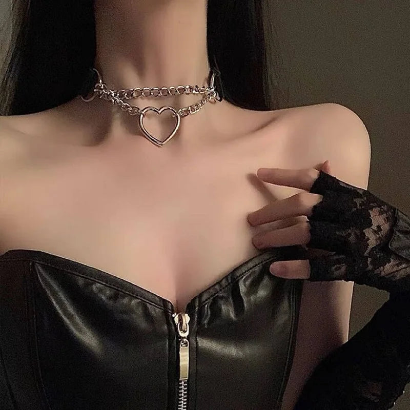 ShadowBelle PU leather punk choker set with bell, spikes, and rivets for goth and BDSM cosplay