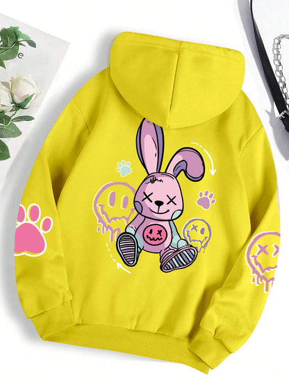 Hip hop street casual printed oversized fleece hoodie for women