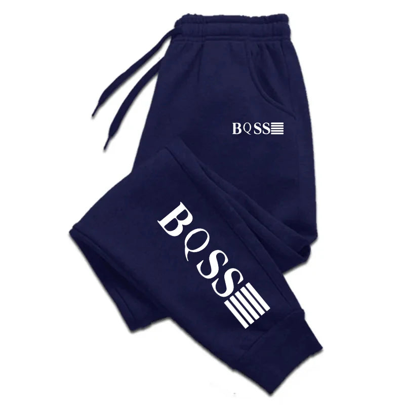 Unisex printed jogging trousers casual sweatpants in black with elastic waist and side pockets