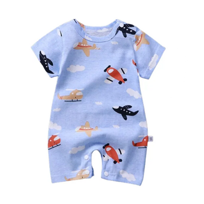 Cotton baby bodysuit with short sleeves, breathable fabric, and snap closure for newborns and infants – perfect summer babywear