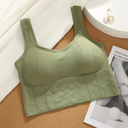 Breathable seamless sports bra with push-up support for women – shockproof crop top for yoga and gym workouts