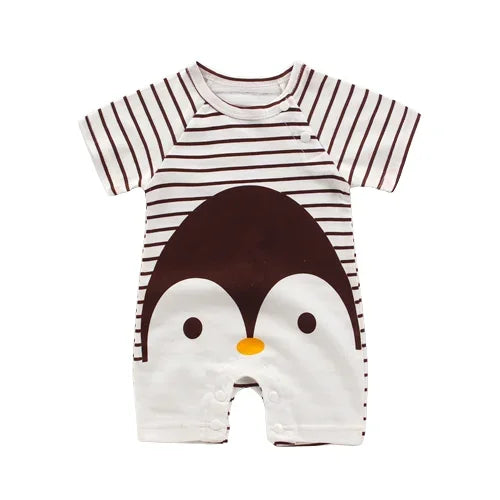 Cotton baby bodysuit with short sleeves, breathable fabric, and snap closure for newborns and infants – perfect summer babywear