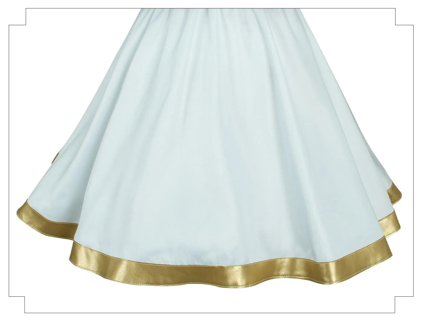 White skirt with gold hem on a white background