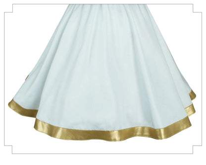 White skirt with gold hem on a white background