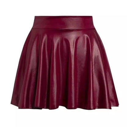High waist faux leather mini skirt for women – black stretch skater skirt styled for clubwear, work, or casual nights out