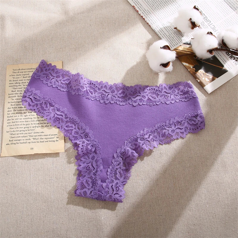 5pcs women’s cotton floral lace panties set with soft patchwork briefs