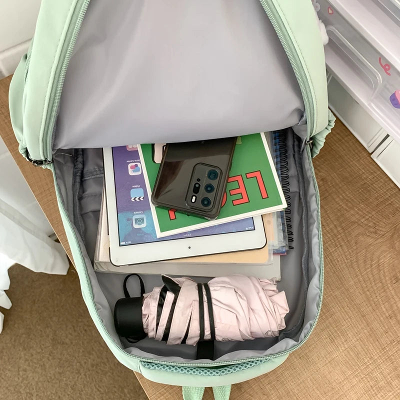 Trendy high-capacity waterproof college backpack with laptop compartment for girls