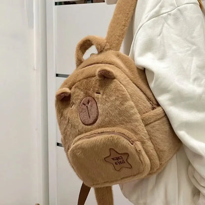 🧸 Kawaii Capybara Plush Backpack & Tote – Cartoon Crossbody Bag for Women