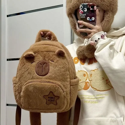 🧸 Kawaii Capybara Plush Backpack & Tote – Cartoon Crossbody Bag for Women