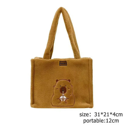 🧸 Kawaii Capybara Plush Backpack & Tote – Cartoon Crossbody Bag for Women