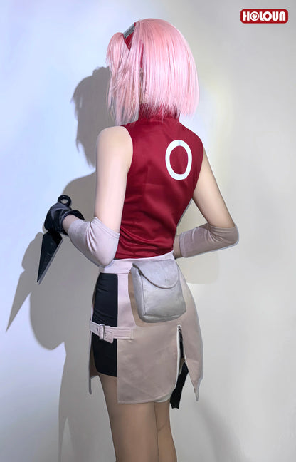 Haruno Sakura Cosplay Set – Anime Costume with Top, Skirt, Shorts & Pouch