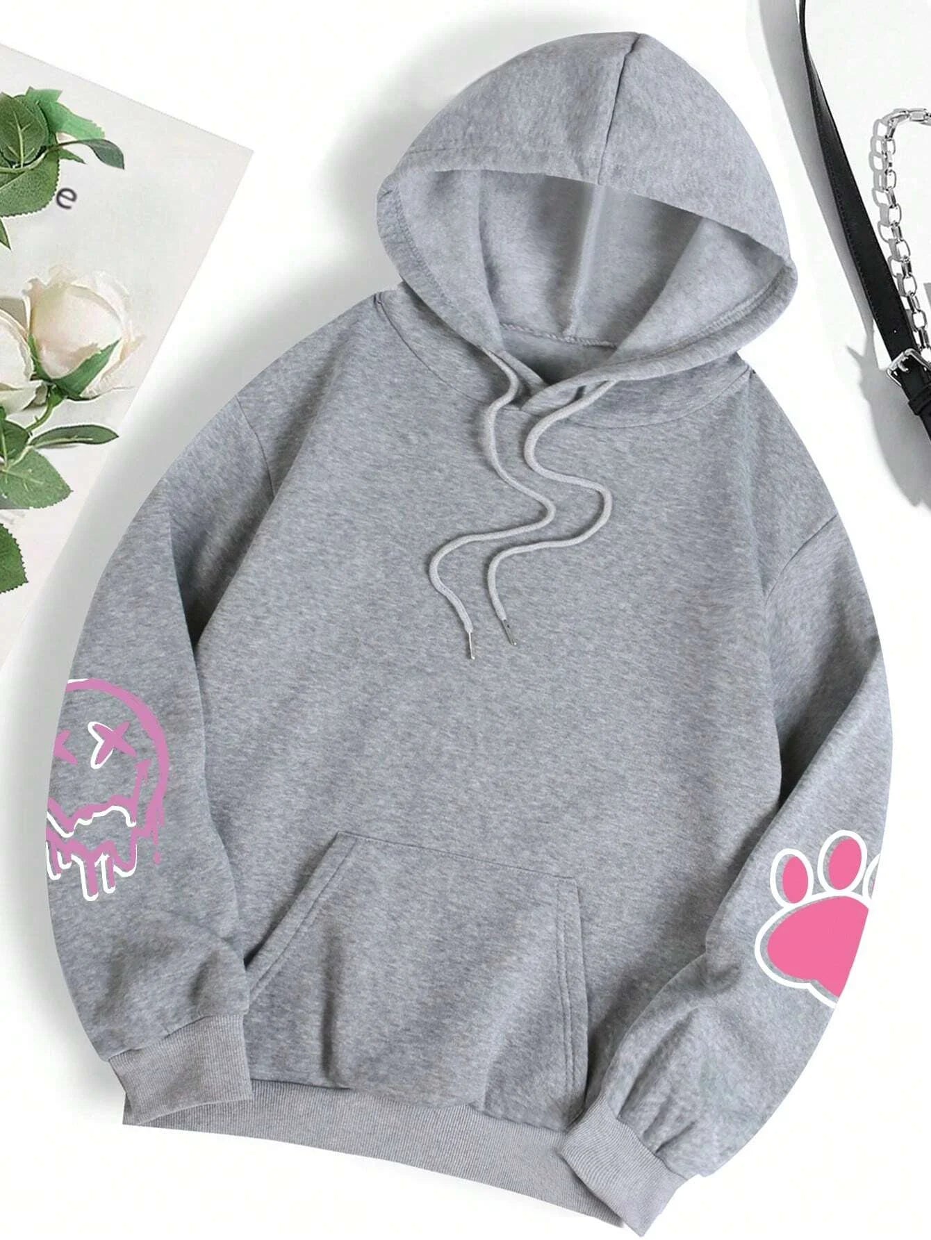 Hip hop street casual printed oversized fleece hoodie for women
