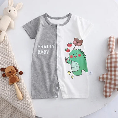 Cotton baby bodysuit with short sleeves, breathable fabric, and snap closure for newborns and infants – perfect summer babywear